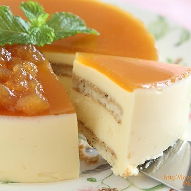 オレンジムース紅茶ゼリー添え　　紅茶＆チョコのキュブケーキ