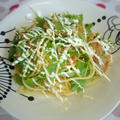 お家でパスタ。水菜と大根おろしの冷製パスタ。