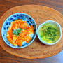 鶏の唐揚げエビチリ風卵とじ丼 と めかぶのかきたまスープ