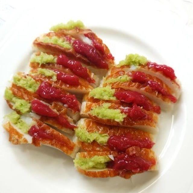 蒲鉾かまぼこ梅料理♪本わさびと梅干の板わさ。°