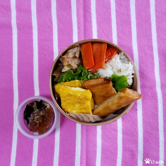 今日のMy弁当「キーマ春巻き弁当。非常用持ち出し袋のお話と。」