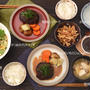 おろし玉ねぎだれで【和風ハンバーグ】ごはんと【トマトの大葉しょうゆ漬け】。