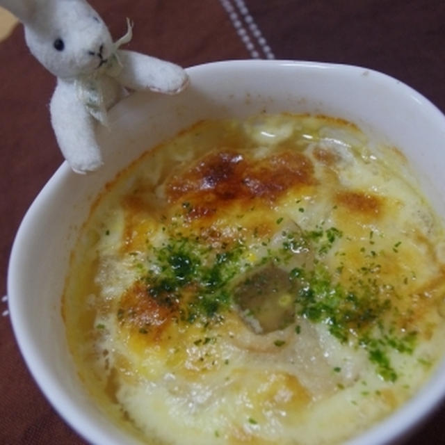 パンの代わりに☆くるま麩のオニオングラタンスープ