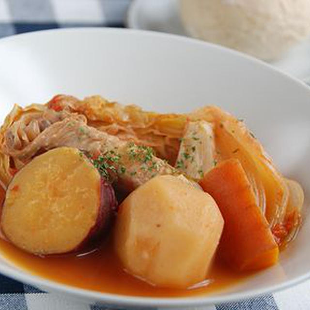 トマト味のポトフと大根の葉のふりかけ