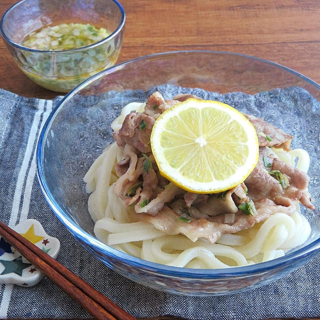 【#冷やしうどん】豚のねぎ塩レモン冷やしうどん