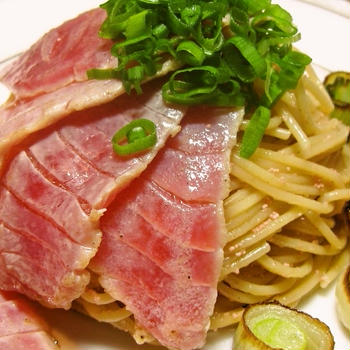 おうちイタリア料理　ねぎまのスパゲッティ　江戸前風