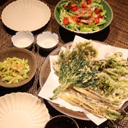 春の味覚、山菜とミョウガタケの天ぷら
