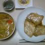 カジキのソテーと、野菜たっぷり味噌汁　Sauteed swordfish, vegetables plenty of miso soup