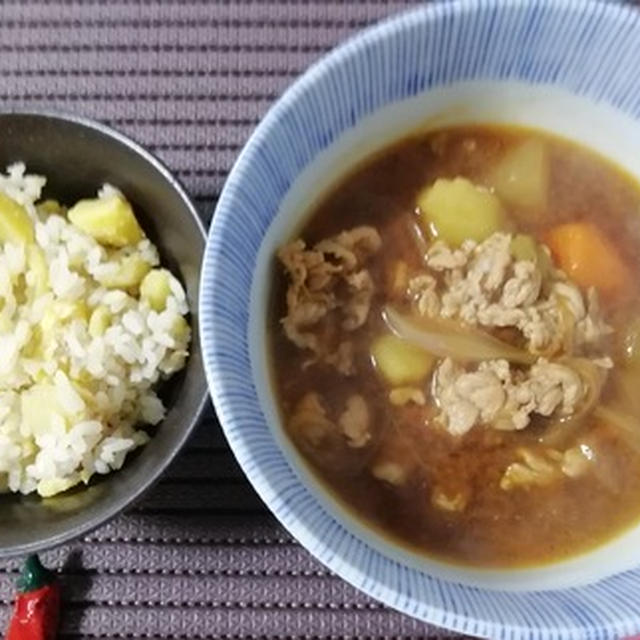 栗ご飯！簡単豚汁定食！