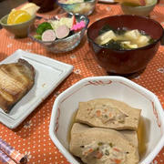 【おうちごはん】優しい味！【挽き肉詰め高野豆腐の煮物 de 夕食】と【おつまみ】と【息子弁当】