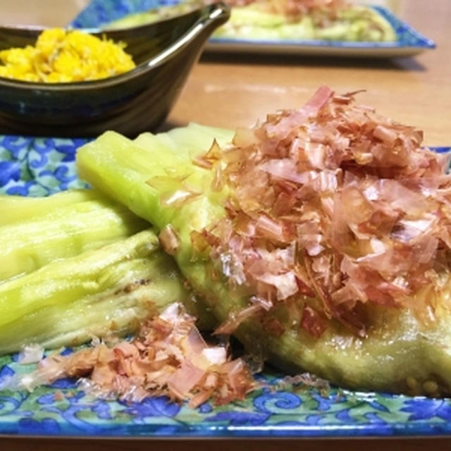 焼き茄子にアマニ油をかけて＆のんちゃん・れお君ママのオクラの豚肉巻♪