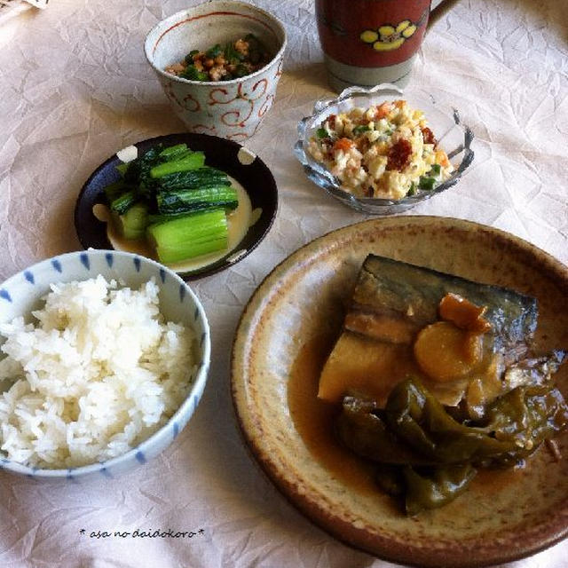 鯖の味噌煮の朝ごはん