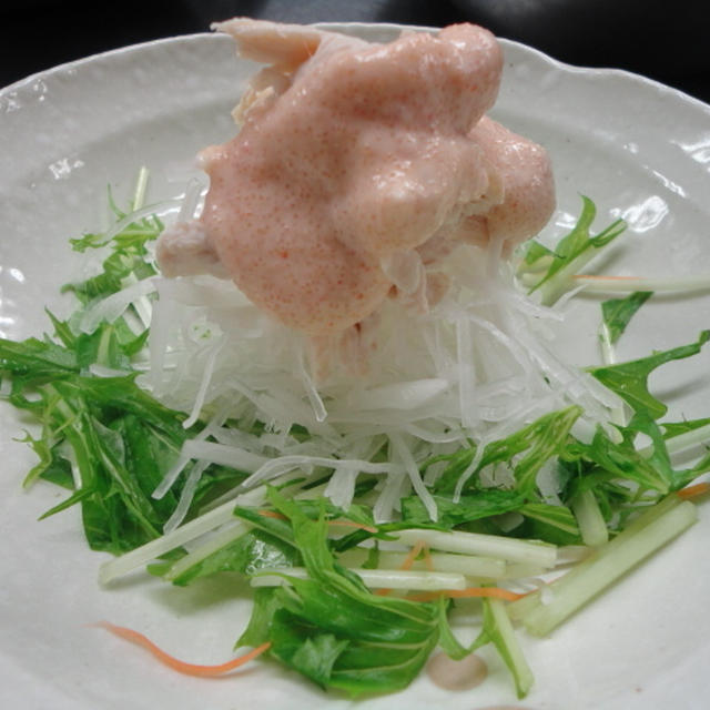 今日は食感☆ネットが重い・・・大根サラダの明太子鶏ササミマヨネーズ添え