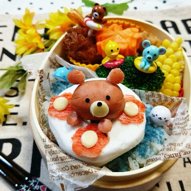 浮き輪◎くまさん♪サンドはんぺん(3種のチーズクリーム)とカニカマ+スライスチーズで...