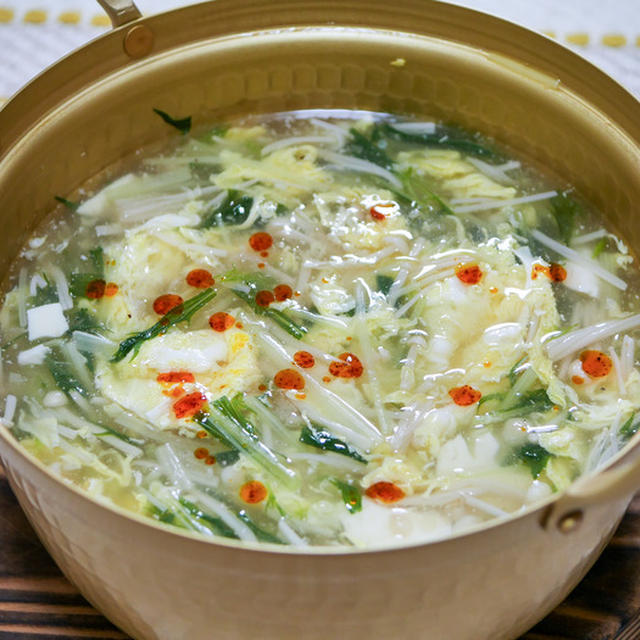 エノキと水菜のシャキシャキとろ〜りスープ&「GWのお昼が外食が多かった」