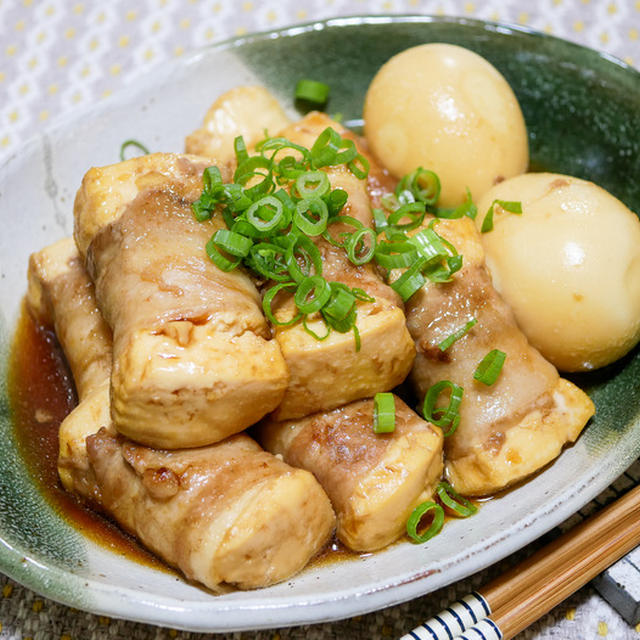 ちょうといいボリューム「豆腐の甘辛豚肉巻き焼き煮」&大阪セルフうどん こんぴら