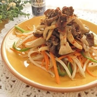 牛肉とエリンギのあらびきガーリック醤油炒め　☆スパイス大使☆