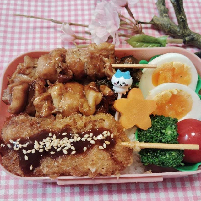 串カツと焼き鳥のっけ弁当【ズボラ弁当】