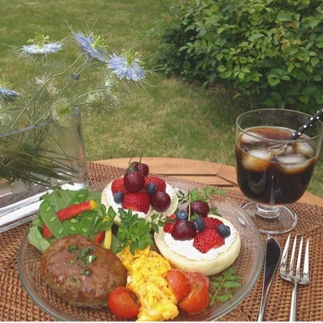 ハンバーグプレートでお庭ごはん☆ニゲラの花