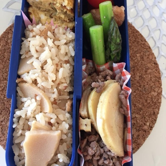 朝散歩と、、まだタケノコご飯弁当