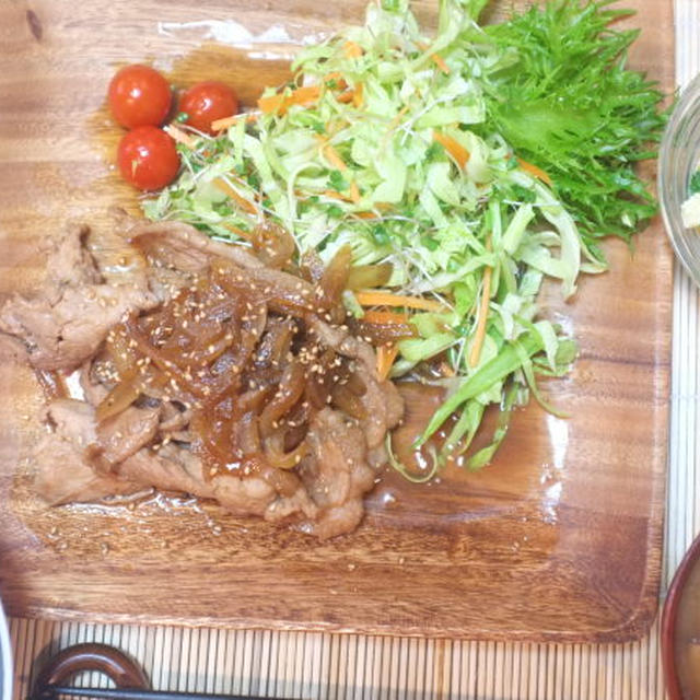 夕食☆豚肉の生姜焼き　菜花のポテトサラダ