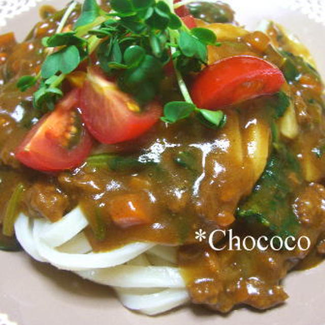 ほうれん草とひき肉のカレーうどん