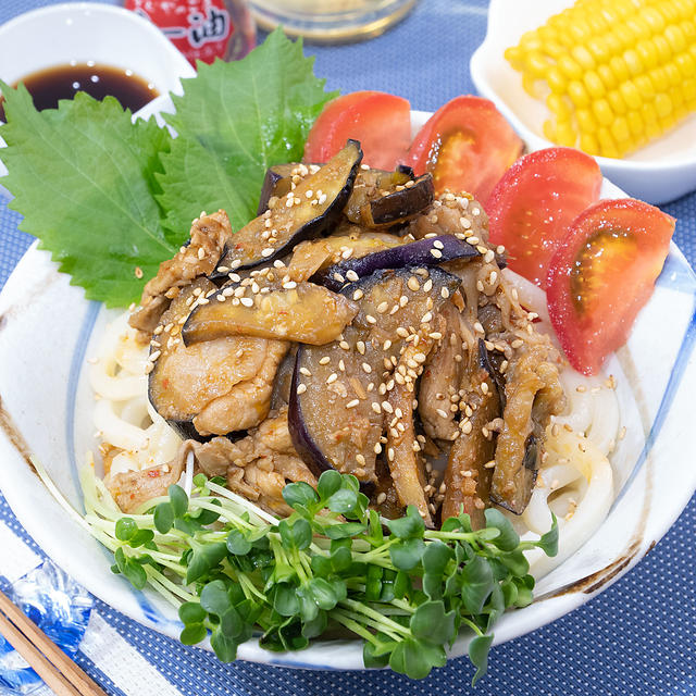 ピリ辛コク旨♪ナスと豚こまの肉味噌うどん(≧▽≦)