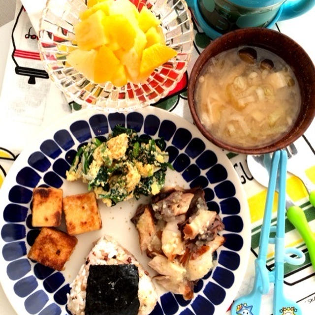 息子ごはん ぶりの麹だれと 高野豆腐の唐揚げ