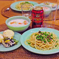３月２３日　土曜日　ふき味噌とグリンピースのスパゲティ（前日の晩ごはん）