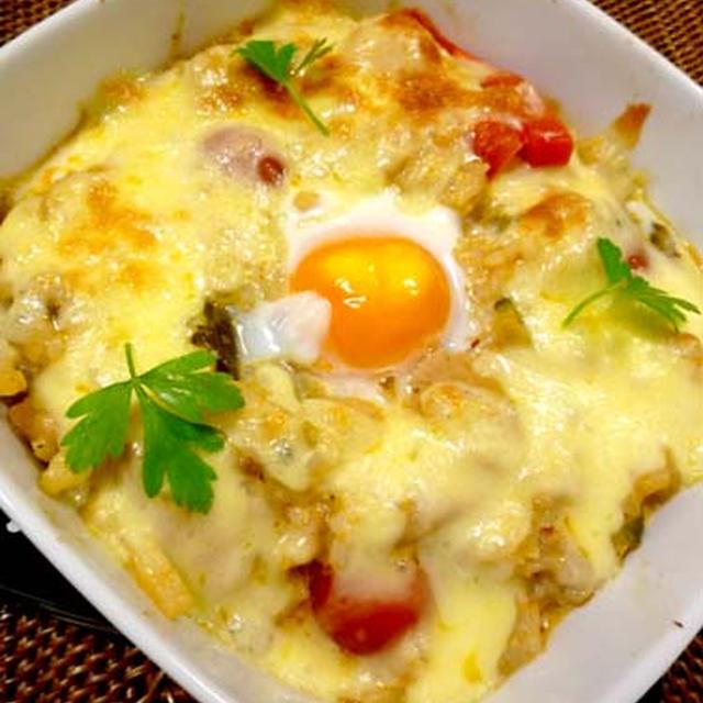 トースターで半熟たまごのせレッドカレードリア！！
