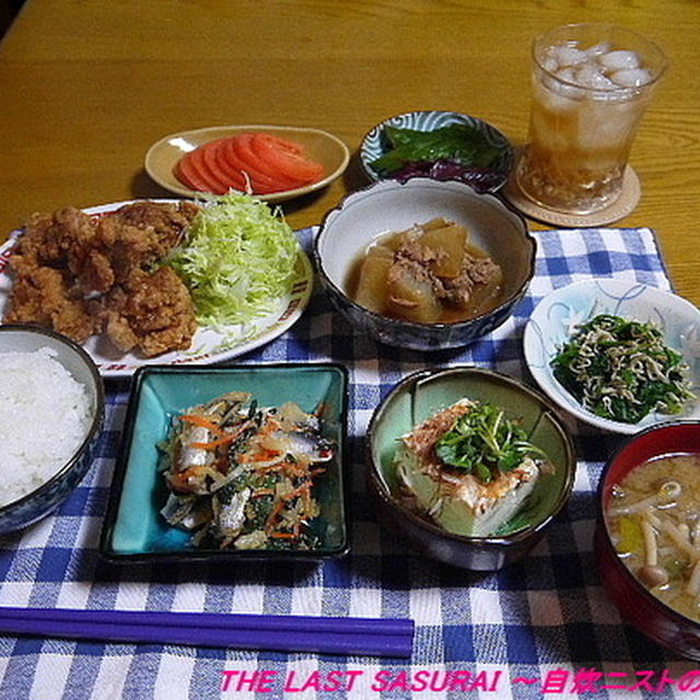 【夕食】鶏の竜田揚げ・大根とツナの煮物・ままかり酢漬け…
