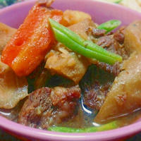 決め手は追いがつおつゆだけ！！簡単牛肉と根野菜の煮物