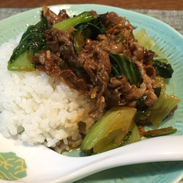 青梗菜と牛肉のたっぷりネギ丼