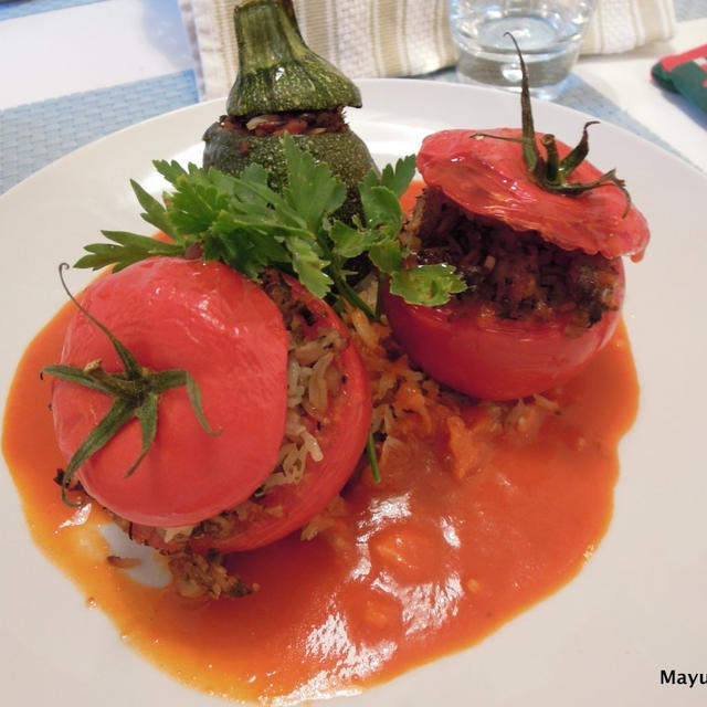 プロヴァンス風　野菜の肉詰めプティ･ファルシー： Les petits farcis: トマト・ピーマン・ズッキーニの肉詰め