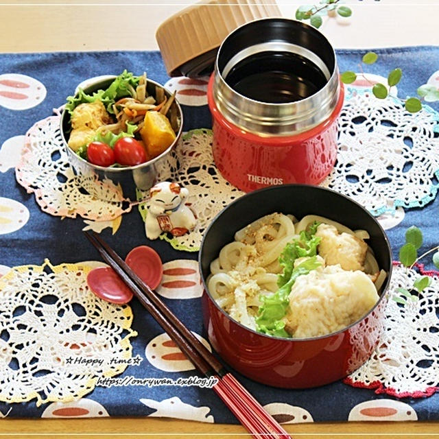 とり天付きざるうどん弁当とリク♪