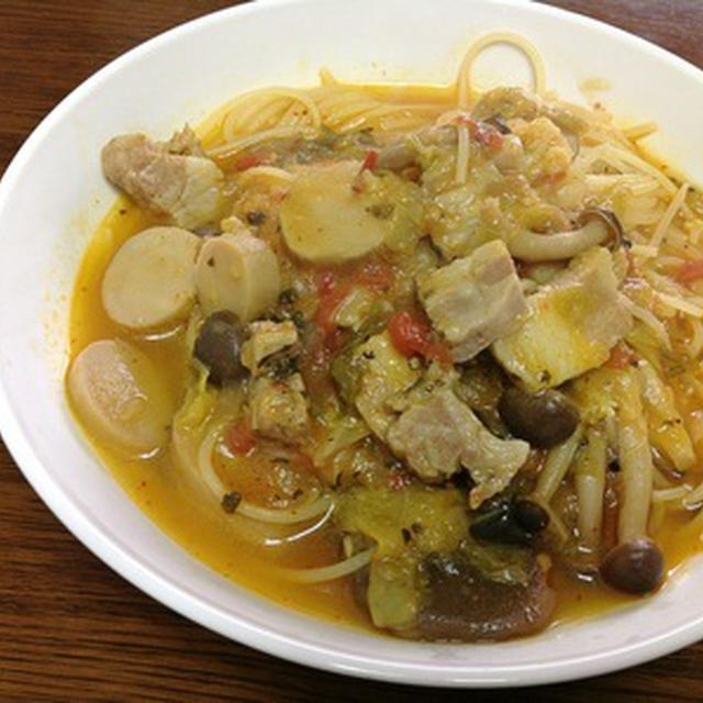昼麺に残りもん処理の「スープスパゲティ」