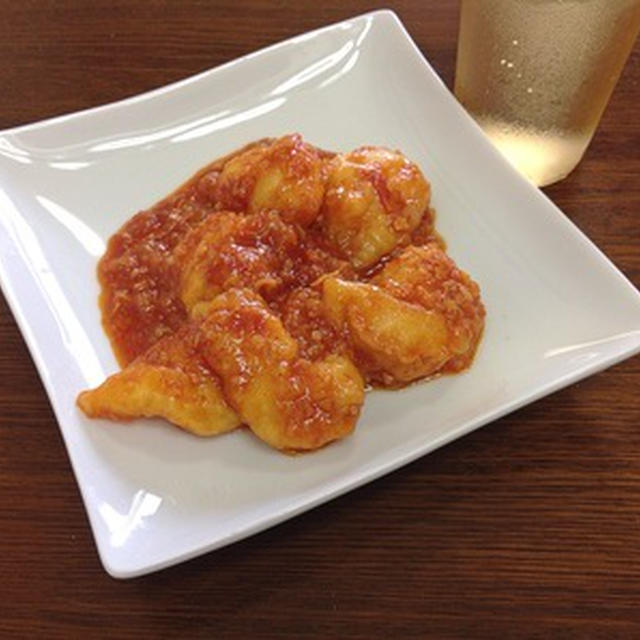 ちゃんと揚げた「エビチリ」うま〜！！