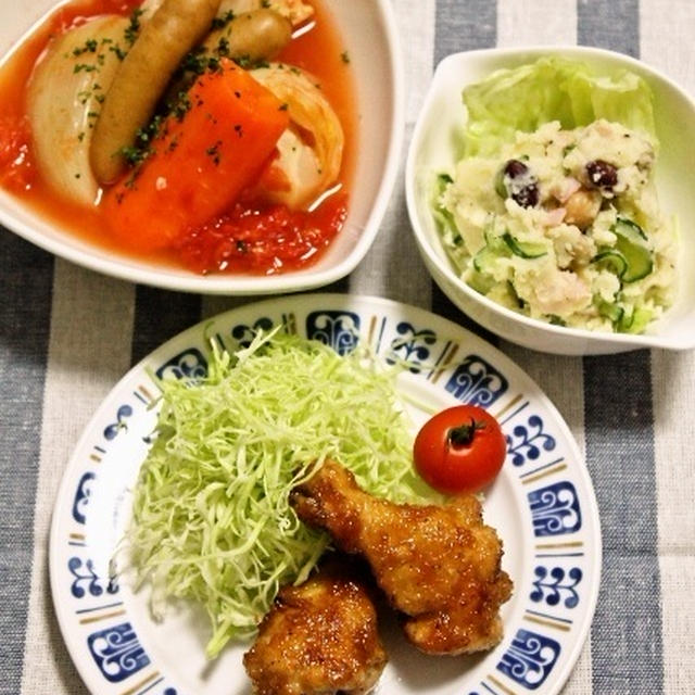 手羽元のハニージンジャー焼き / 真っ赤なトマトの白菜ポトフ