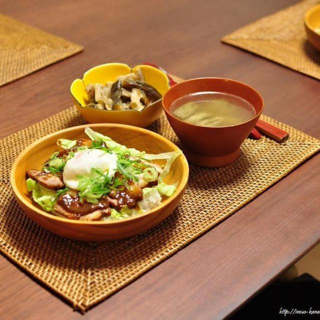 おでんの汁を使って炊き込みご飯にするには？と、豚の味噌チャーシュー丼の献立
