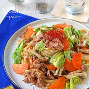レンジで簡単♪こくうま中華風豚バラとキャベツの焼うどん