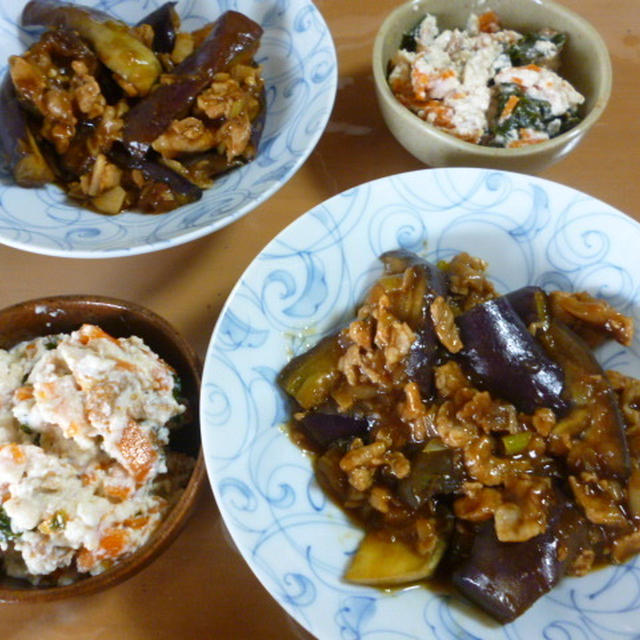 お肉の油だけで！八角香る麻婆なす★（絹揚げの白和えも）