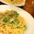 帆立貝柱、レタス、ねぎのパスタ
