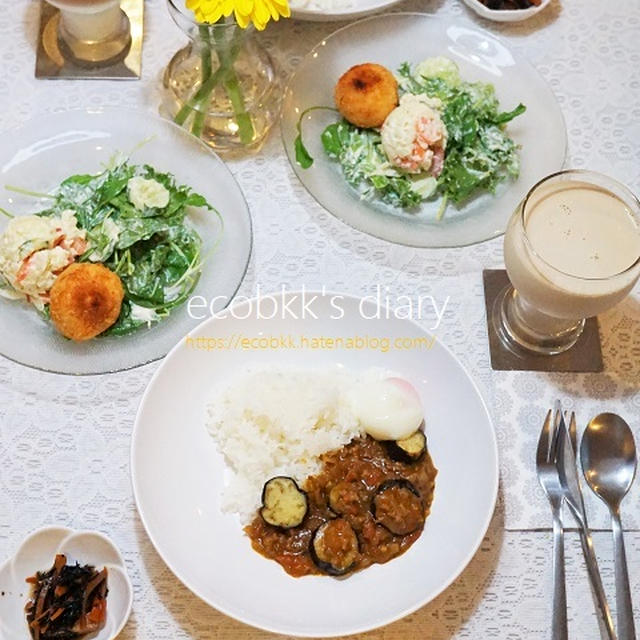 茄子とひき肉のカレーとリメイク料理「焼きカレー」/My Homemade Dinner/อาหารมื้อดึกที่ทำเอง