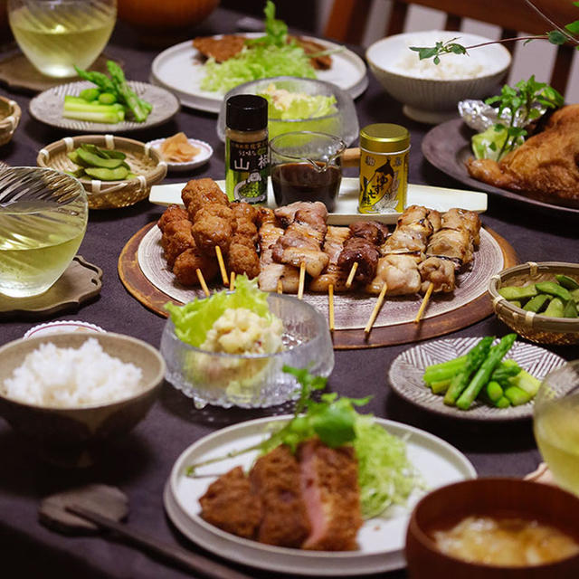 【献立】焼き鳥と、ハムカツと、半身揚げなどでやきとりほしの三昧な晩ご飯。～これだけはよい家訓！～