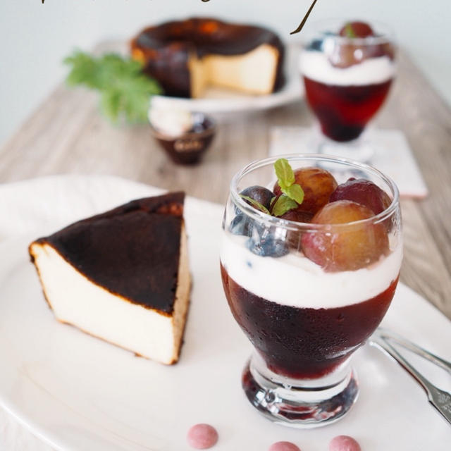 Autumn dessert plate(バスクチーズケーキ、秋色ゼリー）。。。