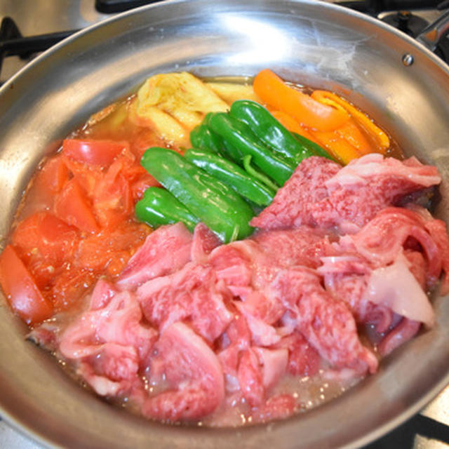 上州和牛と夏野菜の塩すき焼き【ぐんまクッキングアンバサダー】塩味でお肉のうまみを活かすおつまみ。