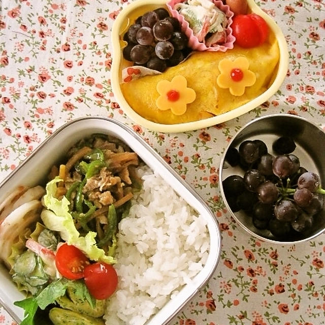 オムライス弁当と青椒肉絲べんとう