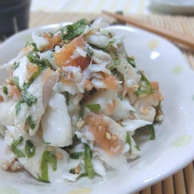 鯛のカブトを煮たら♪　鯛のほぐし身で梅じそ和え