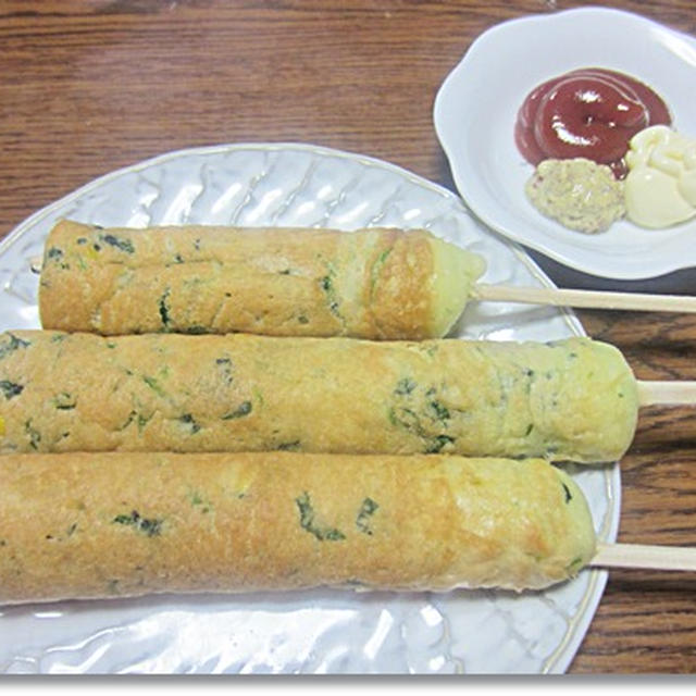 ほうれん草とコーンのパンケーキ。スティックパンケーキメーカーrokyで作ってみました