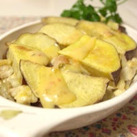 野菜のうまみドレッシング〜さつま芋と豆腐とチコリのミルフィーユ焼き